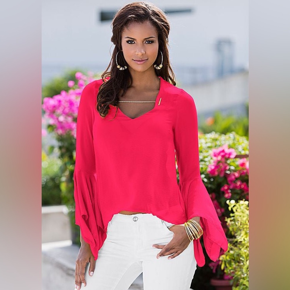 Venus Tangerine Bell Sleeve Chiffon Blouse